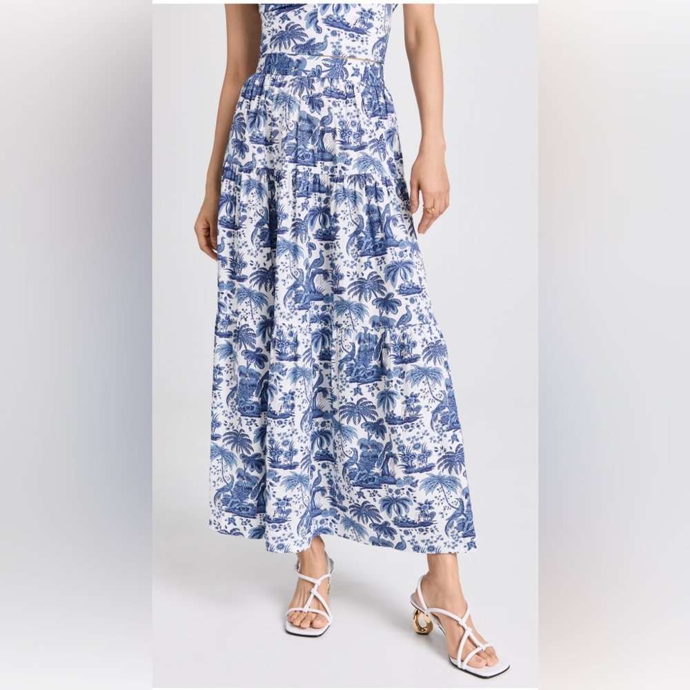 STAUD Sea Skirt Blue Toile Size 14 NWT Maxi Length
